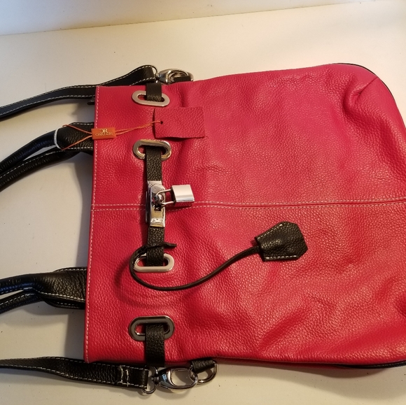 CAVALIERI red NWOT shopper SHOULDER BAG pebble leather - Picture 7 of 7